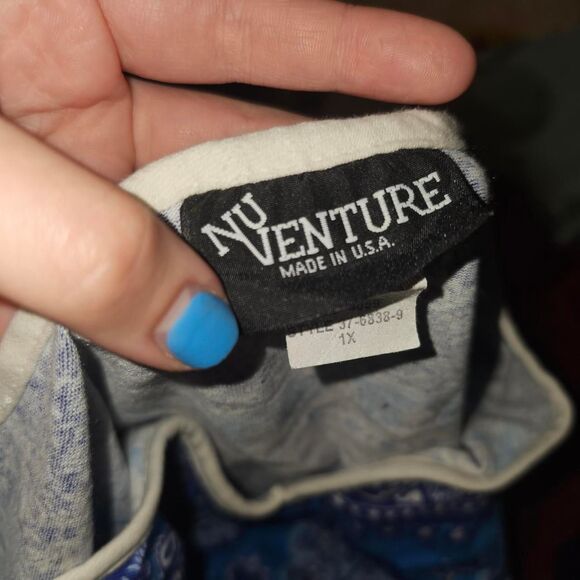 Vintage 90s beachy boho blue patterned 3/4 sleeve blouse v neck blouse - Picture 4 of 4